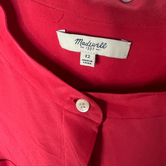 Madewell Women's Red Silk Half Button Sleeveless High Low Shirt Dress Size 12 - Picture 2 of 6